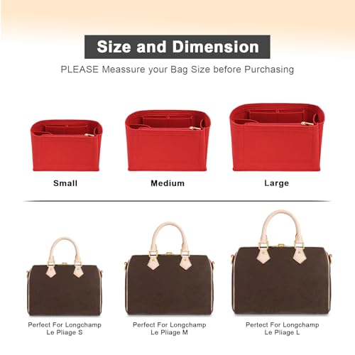LOUKAYCCI Purse Organizer Inserts for Speedy 30 Felt Purse Inserts HandBag and Tote bag Neverful Organizer Insert (Red,Large) - Image 3