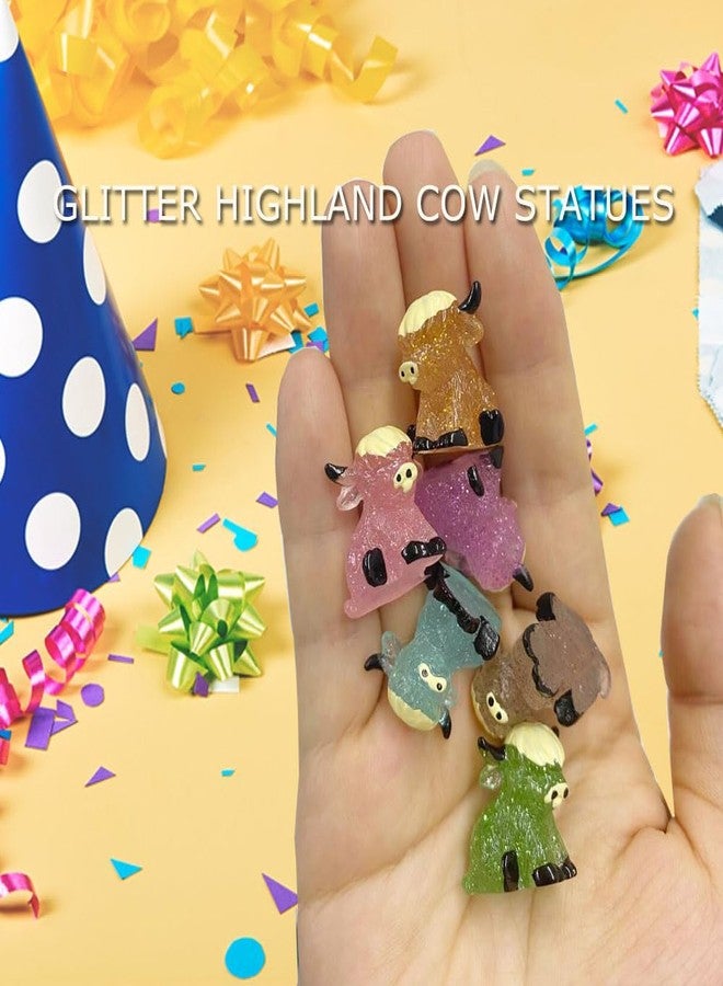AWEELON 60 Pcs Mini Highland Cows Figurine Glitter Cute Highland Cow Statues Highland Cow Decor Handmade Resin Cow Sculpture Ornament for Decorations Home Bathroom Kitchen Garden Office Desk - Image 3