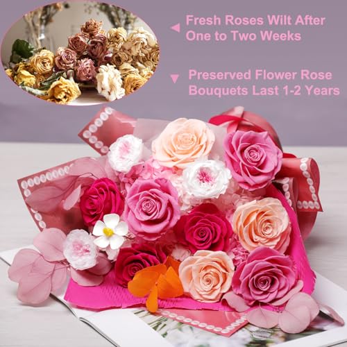 Lovenfold Flowers for Delivery Birthday Flowers Gift for Her,Preserved Flowers Bouquet 12 Roses Mixed Bouquet,Rose Gifts for Women Mom Grandma(Mixed 12 Pink-A Roses) - Image 2