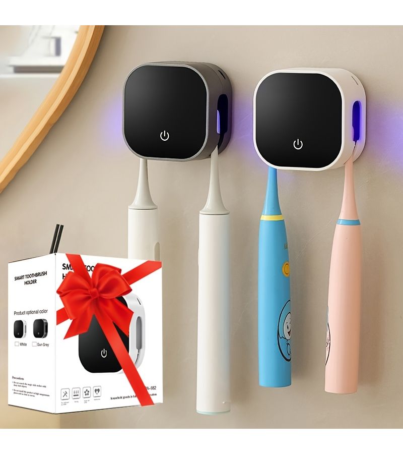 White Toothbrush Disinfector Smart UVC Ultraviolet Toothbrush Dryer Sanitizer No Drill Wall Mounted Drying Rack Long Lasting Storage Holder Holiday Gift - Image 3
