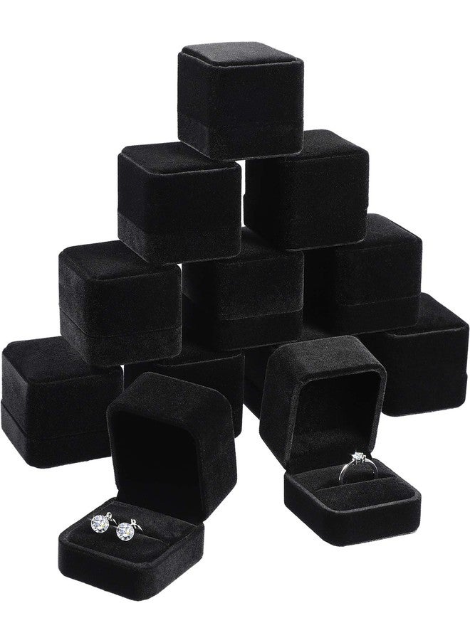 Zhanmai 12 Pcs Christmas Velvet Ring Box Jewelry Box Earring Jewelry Case Gift Boxes for Xmas Women Wedding Engagement Birthday Anniversary Valentines Day 2.12 x 1.77 x 2 Inch(Black) - Image 1
