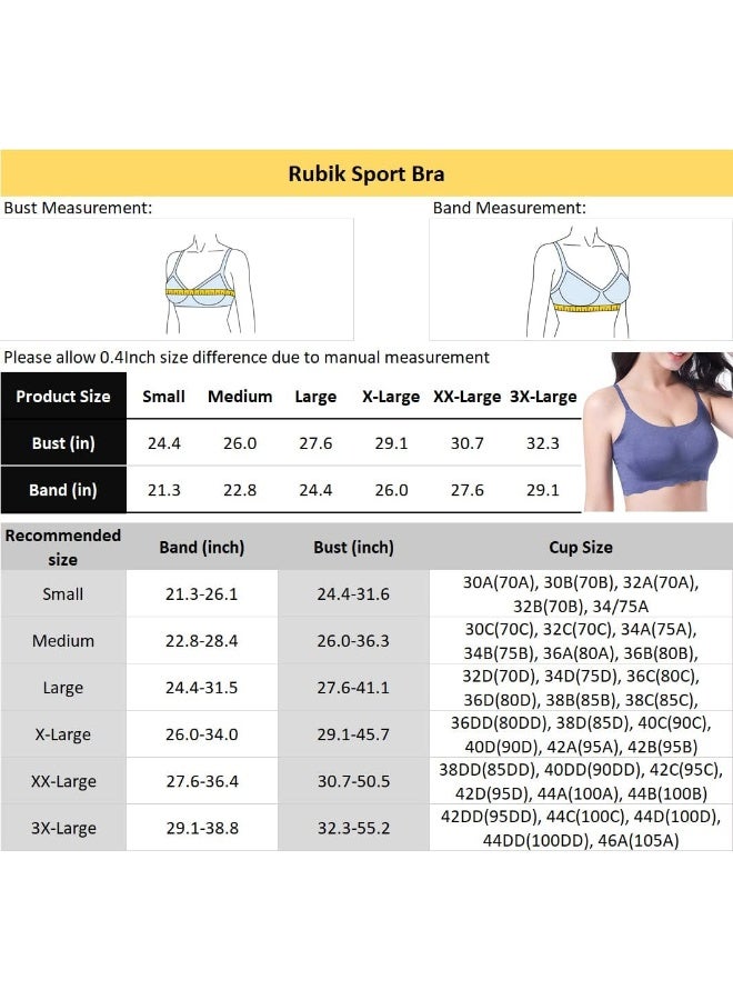 Rubik سوتيان نسائي بدون خياطة، سوتيان مقاوم للصدمات بدون أسلاك من حرير الثلج مع وسادات قابلة للإزالة للرياضة واليوغا والتمارين والجري والنوم والارتداء اليومي (X-Large، أزرق) - Image 4