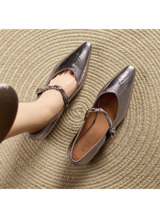 St&Sat Early Spring New Arrival] 26 New Style Mary Jane Pointed Toe Fashion Square Heel Rhinestone Low Heel Shallow Mouth French Women's Single Shoes - Image 5