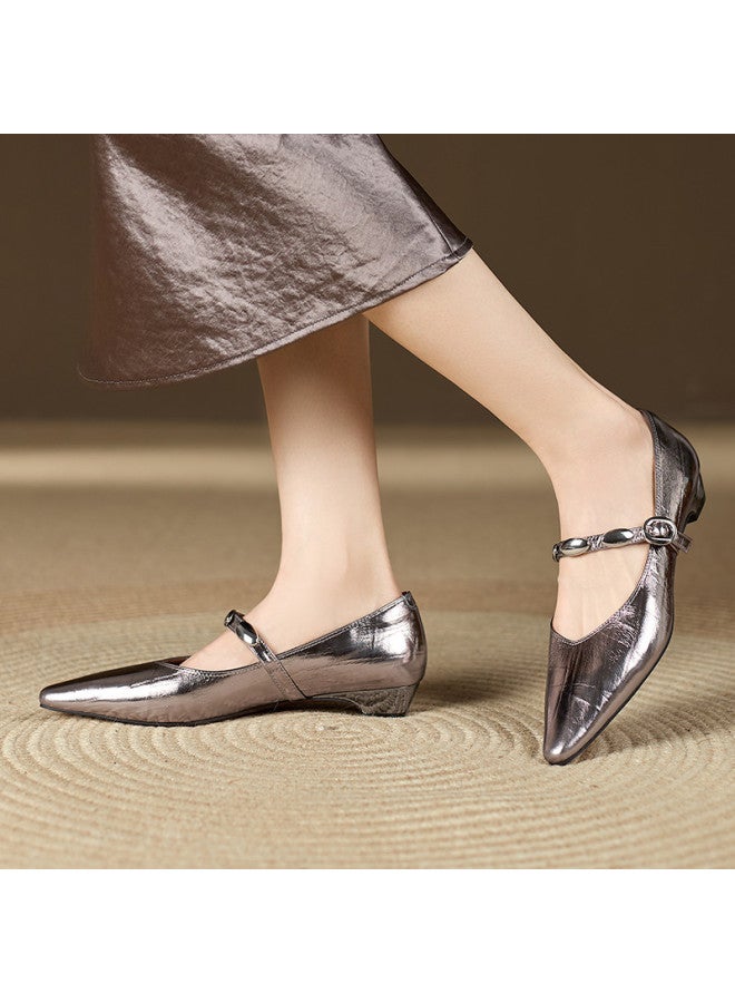 St&Sat Early Spring New Arrival] 26 New Style Mary Jane Pointed Toe Fashion Square Heel Rhinestone Low Heel Shallow Mouth French Women's Single Shoes - Image 2