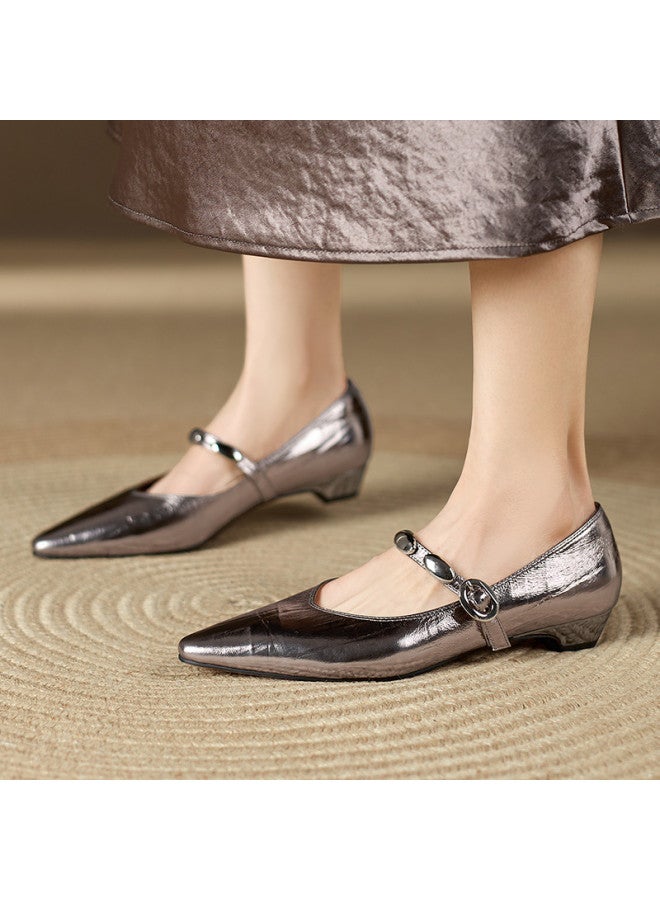St&Sat Early Spring New Arrival] 26 New Style Mary Jane Pointed Toe Fashion Square Heel Rhinestone Low Heel Shallow Mouth French Women's Single Shoes - Image 3
