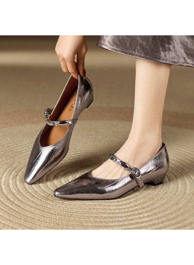 St&Sat Early Spring New Arrival] 26 New Style Mary Jane Pointed Toe Fashion Square Heel Rhinestone Low Heel Shallow Mouth French Women's Single Shoes - Image 4