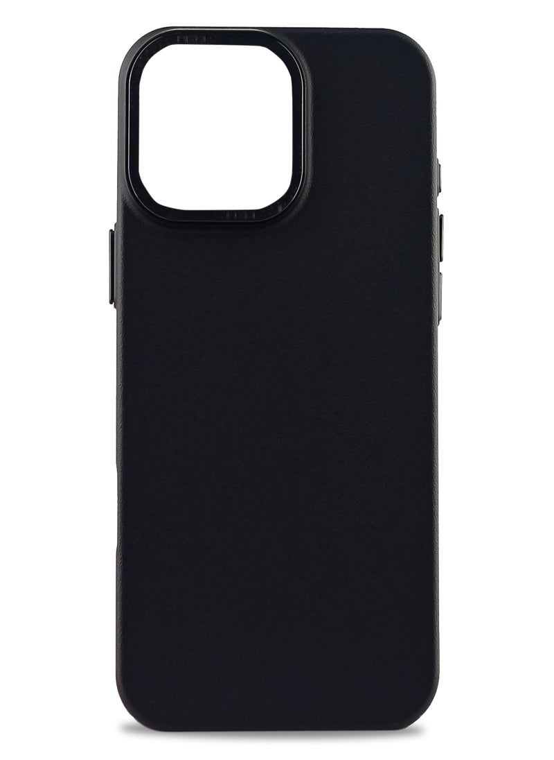 Luxury Lychee Leather Case Solid Color Ultra Slim Hard PC For iPhone 15 Pro Max (black)