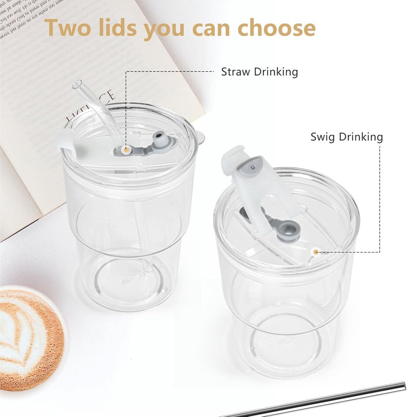 Icesip 15 oz Plastic Matcha Iced Coffee Cups with Lids and Straws Set of 2, Unbreakable Drinking Glasses Reusable Iced Coffee Glass to Go Cup for Tea Smoothie Juice Cup Dishwasher Safe - Image 5