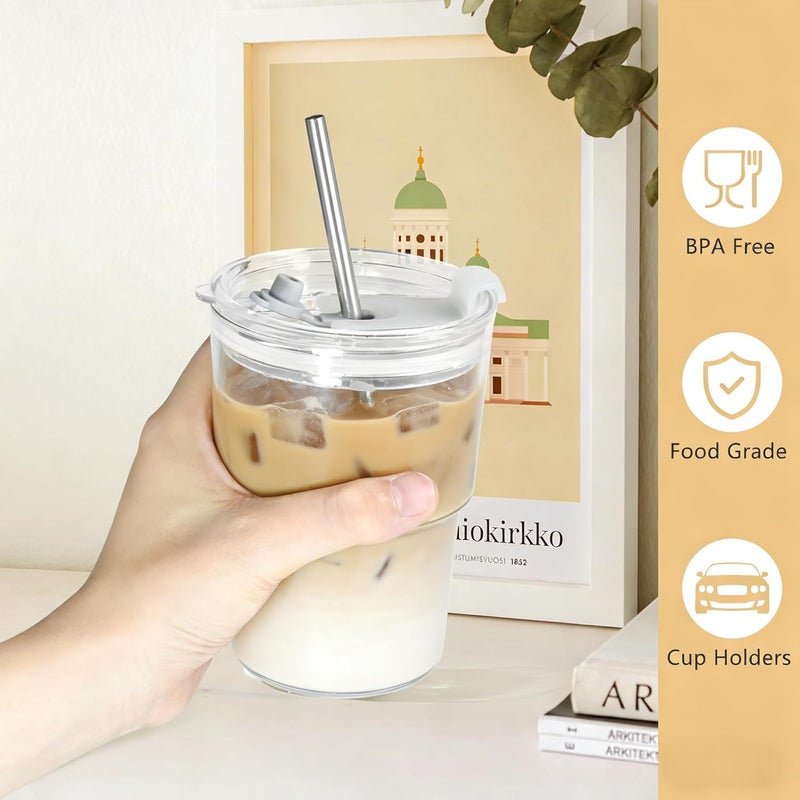 Icesip 15 oz Plastic Matcha Iced Coffee Cups with Lids and Straws Set of 2, Unbreakable Drinking Glasses Reusable Iced Coffee Glass to Go Cup for Tea Smoothie Juice Cup Dishwasher Safe - Image 4
