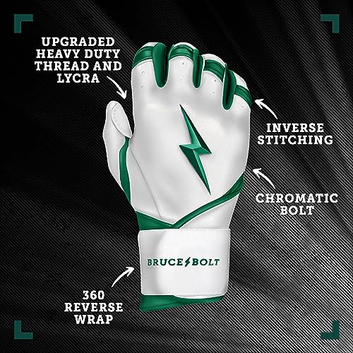 BRUCE BOLT Chrome Series Long Cuff Green Batting Glove Green Youth Medium - Image 3