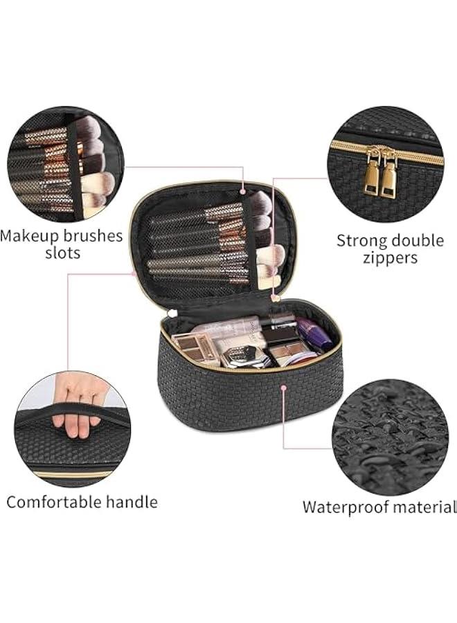 HOOKOR Makeup Bag 3 Pcs Waterproof Cosmetic Bag Set Portable Travel Cosmetic Bag Multifunction Organizer Storage Bag Weave Toiletry Bag for Women and Girls, Black - Image 4