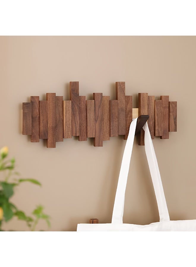 ALMiHomi Wooden Coat Hook Rack with 6 Flip-Down Hooks – Walnut Wall Mounted Piano Key Coat Hanger for Entryway, Bedroom & Closet - Image 4