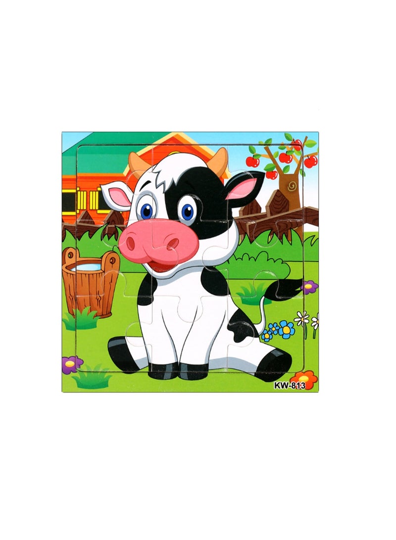 Children's Educational Wooden Cartoon Dairy Cow Jigsaw Puzzles Suitable Gift 14.8CM*14.8CM Bag Pack