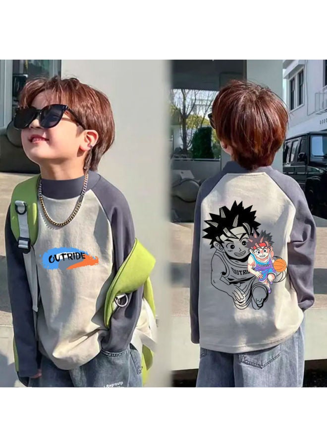 Boys' Thermal Long-sleeve Color-block T-shirt Autumn And Winter Base Shirt New Style For Older Boys Trendy Raglan Versatile Top - Image 1