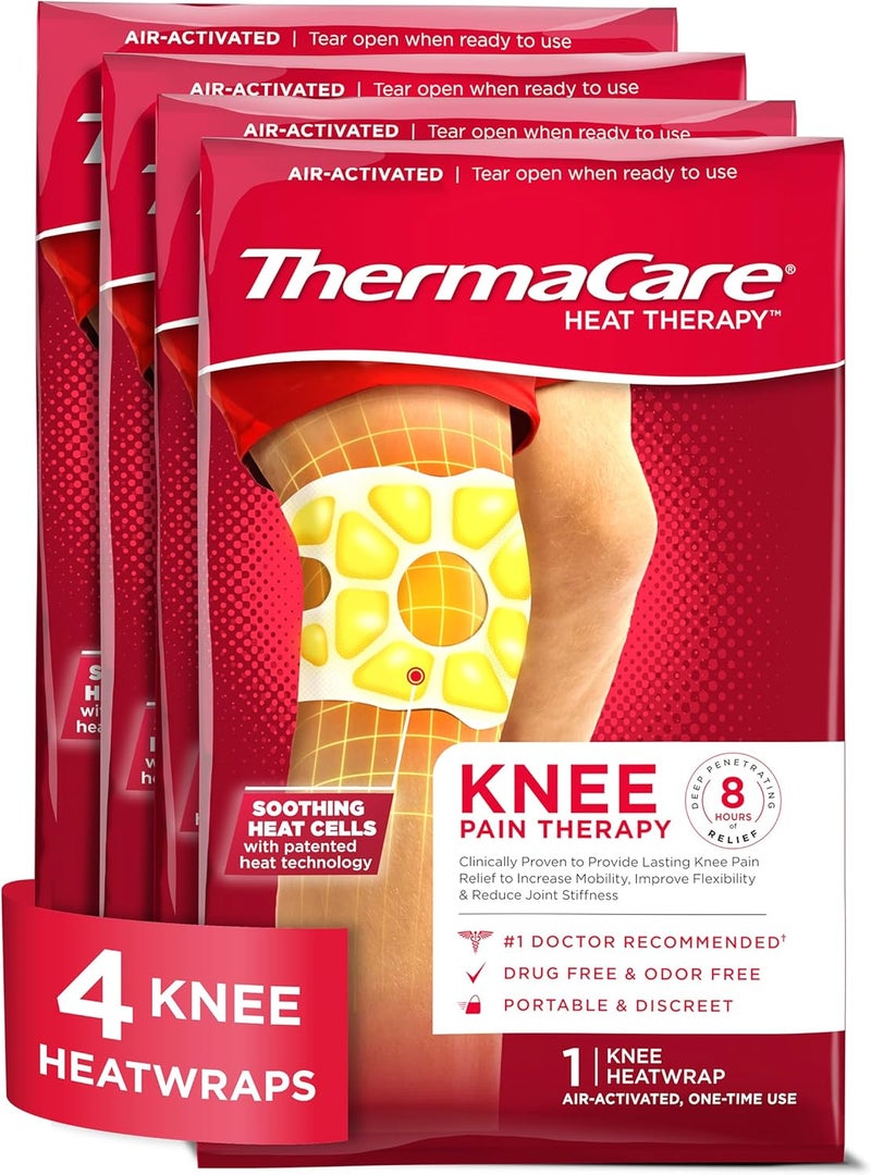 ThermaCare لفائف حرارية للركبة من ثيرماكير لتخفيف آلام الركبة المستهدفة مع حرارة علاجية لمدة 8 ساعات مرنة وسرية خالية من الأدوية علاج حراري محمول 4 قطع - Image 1