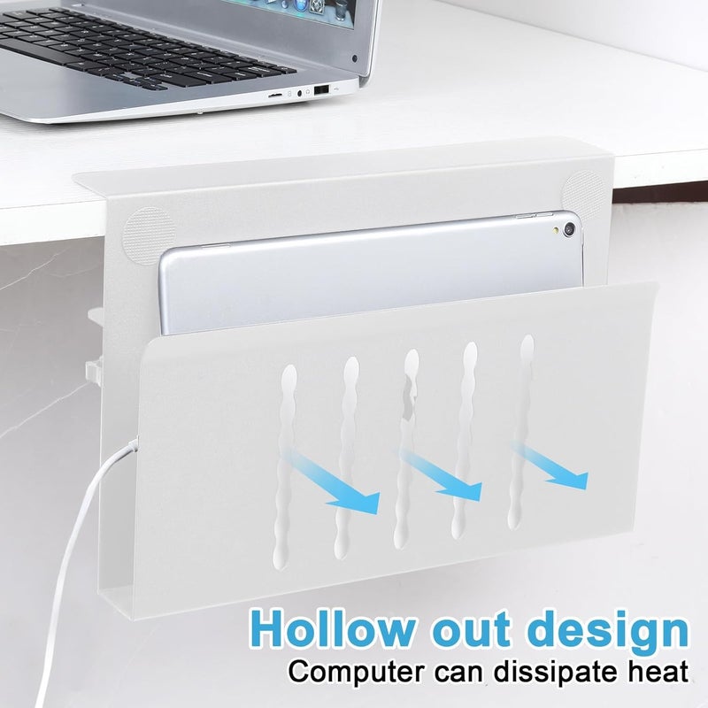 Edencomer Desk Side Organisers Clamp on Desk Storage for Office, No Drill Laptop Stand Hanging Desk Side Storage Desk Organiser Desk Tidy Pen Holder for Home Office Book Pen(White) - Image 2