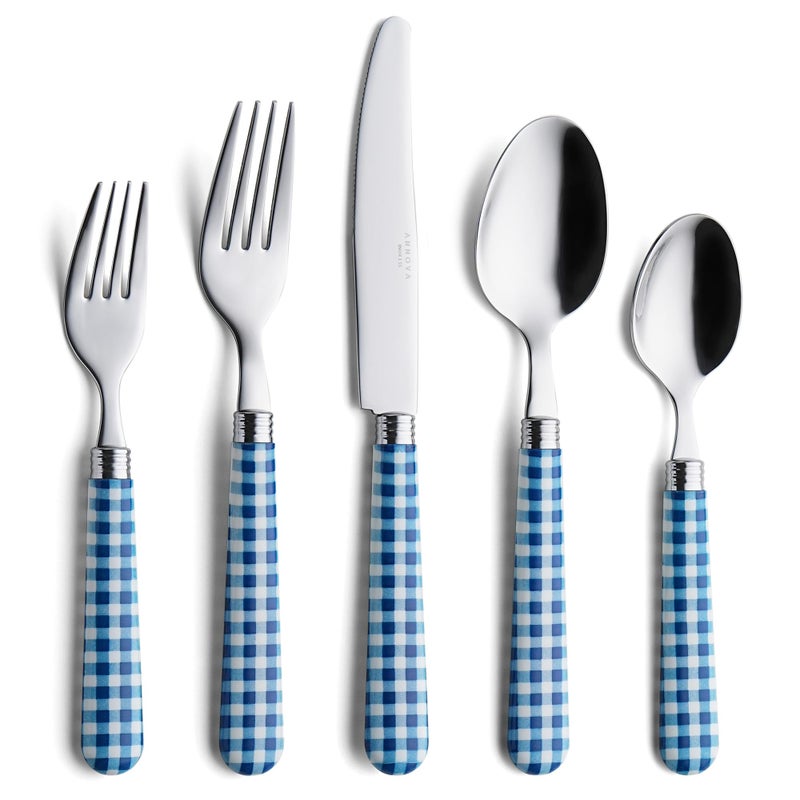 ANNOVA Silverware Set Stainless Steel Colorful Tableware Kitchen Flatware Set Utensils, Includes Dinner Knives, Forks, Spoons, Salad Forks & Dessert Spoons (Dark Blue/Checkered, 20 Pieces) - Image 1