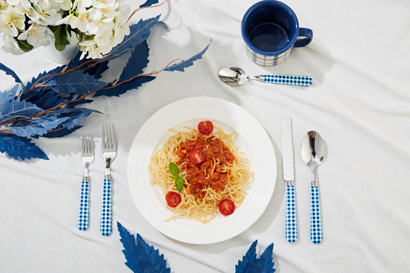 ANNOVA Silverware Set Stainless Steel Colorful Tableware Kitchen Flatware Set Utensils, Includes Dinner Knives, Forks, Spoons, Salad Forks & Dessert Spoons (Dark Blue/Checkered, 20 Pieces) - Image 2