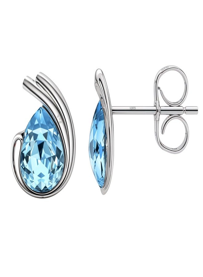 HIGHSPARK 925 Silver Oceanic Blue Waves Solitaire Earrings| 92.5 Sterling Silver and Diamond like Brilliance Sparkling Zirconia | Lovely Gift - Oceanic Blue - Image 1