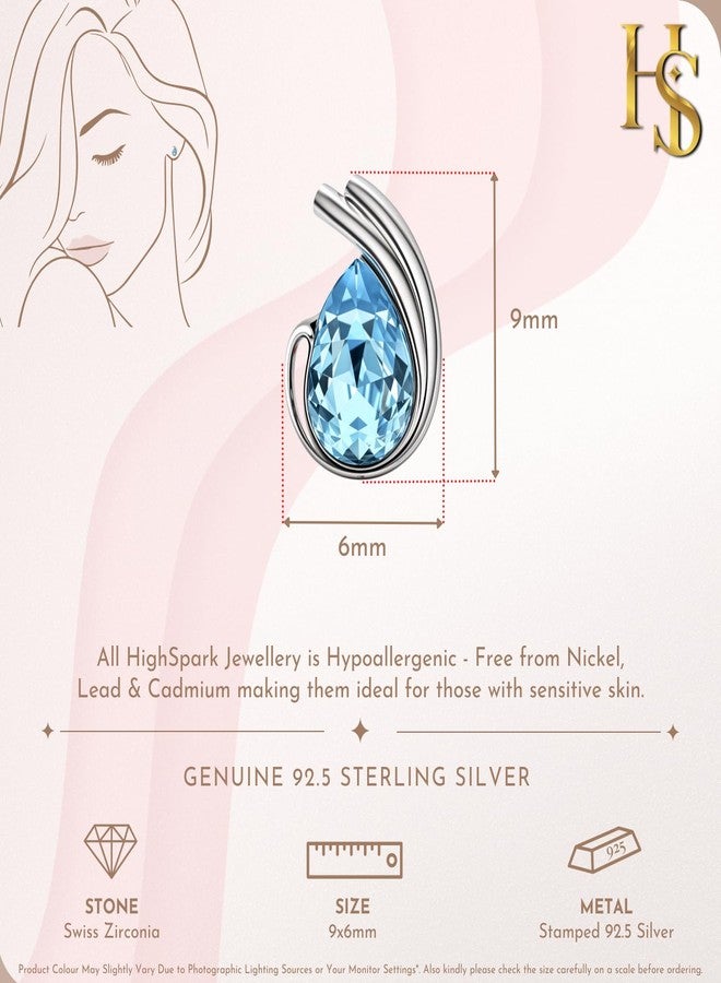 HIGHSPARK 925 Silver Oceanic Blue Waves Solitaire Earrings| 92.5 Sterling Silver and Diamond like Brilliance Sparkling Zirconia | Lovely Gift - Oceanic Blue - Image 2