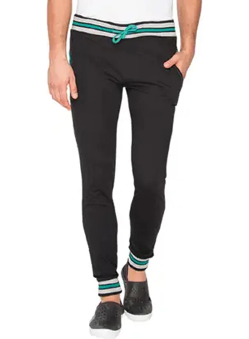 Campus Sutra Men's Midnight Black Block-Knit Trackpants