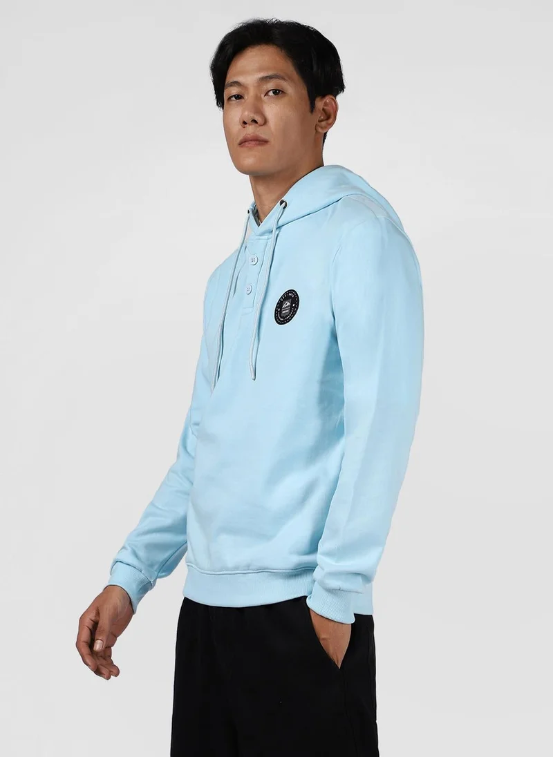 Urbano Fashion  Urbano Fashion Men's Light Blue Cotton Solid Button Hooded Neck Sweatshirt for Men | Best Price UAE