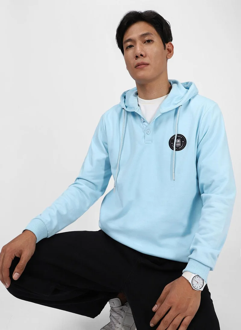 Urbano Fashion  Urbano Fashion Men's Light Blue Cotton Solid Button Hooded Neck Sweatshirt for Men | Best Price UAE