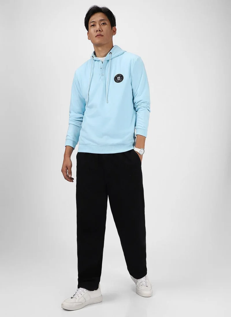 Urbano Fashion  Urbano Fashion Men's Light Blue Cotton Solid Button Hooded Neck Sweatshirt for Men | Best Price UAE