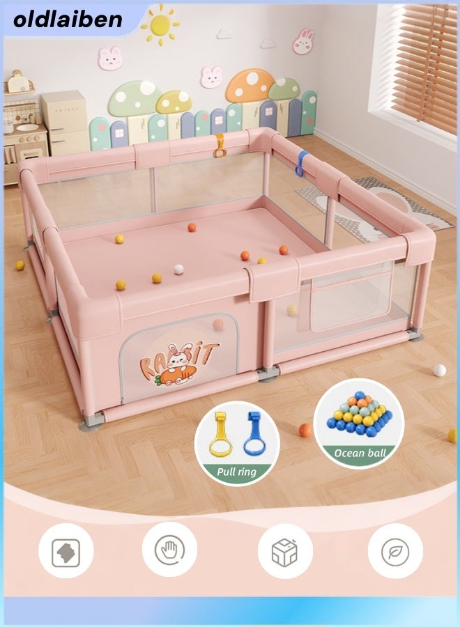 الدليبن حظيرة لعب للأطفال قابلة للطي، سياج أمان داخلي للزحف للأطفال، ساحة لعب للأطفال الرضع والأطفال الصغار، مركز أنشطة للأطفال الرضع داخل المنزل وخارجه مع 60 قطعة من كرات المحيط، حلقتي سحب لليدين، قاعدة مضادة للانزلاق، شبكة ناعمة قابلة للتهوية، 150 × 180 سم (وردي) - Image 1