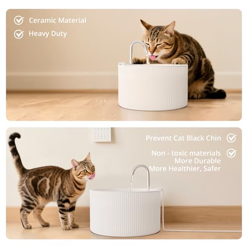 Waatoos Ceramic Cat Water Fountain, 2.2L/74oz Cupcake Pet Water Fountain for Cats and Dogs, Automatic Pet Drinking Fountain,Double Filtration System, Easy to Clean (White) - Image 3