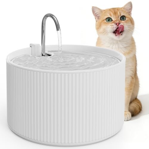 Waatoos Ceramic Cat Water Fountain, 2.2L/74oz Cupcake Pet Water Fountain for Cats and Dogs, Automatic Pet Drinking Fountain,Double Filtration System, Easy to Clean (White) - Image 1