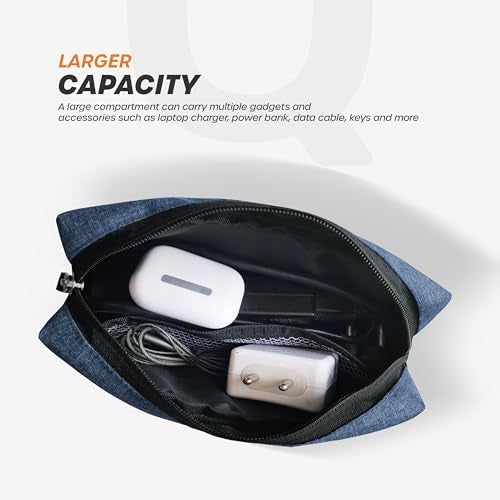 Cranique Polyester Travel Organizer Gadget Case | Electronic Accessories Storage Pouch for Power Adapters, Hard Disk, Power Bank, Cables, Dongle, Pen Drives, Laptop Charger Pouch (QP2) (Blue) - Image 5