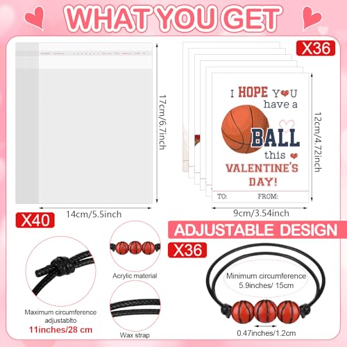 Equsion 36 Set Basketball Valentines Gift Cards and Bracelet for Kids Classroom Valentines Day Exchange Gift Adjustable Sports Bracelet for Boys Girls Party Favor Prizes Supplies - Image 5
