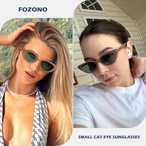 Fozono Retro Vintage Narrow Cat Eye Sunglasses for Women 90s Small Chic Trendy Sunnies UV400 Party Driving FZN7514(Tortoise/Dark green) - Image 2