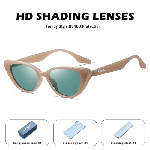 Fozono Retro Vintage Narrow Cat Eye Sunglasses for Women 90s Small Chic Trendy Sunnies UV400 Party Driving FZN7514(Tortoise/Dark green) - Image 3