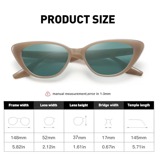 Fozono Retro Vintage Narrow Cat Eye Sunglasses for Women 90s Small Chic Trendy Sunnies UV400 Party Driving FZN7514(Tortoise/Dark green) - Image 5