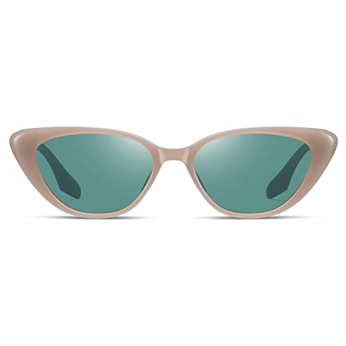 Fozono Retro Vintage Narrow Cat Eye Sunglasses for Women 90s Small Chic Trendy Sunnies UV400 Party Driving FZN7514(Tortoise/Dark green) - Image 1