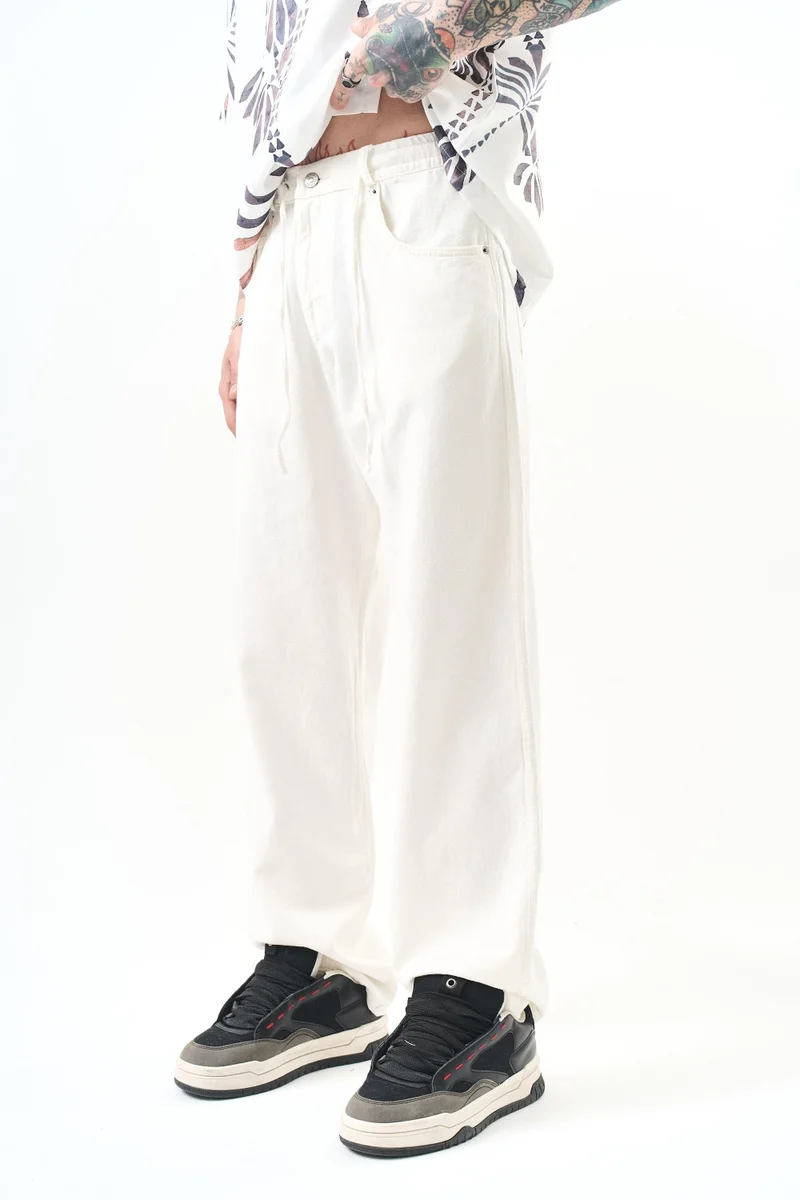 RESPIRE Men's Piece Dye Baggy Trousers, Ecru