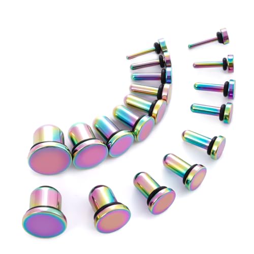 TBOSEN 18PCS Surgical Stainless Steel Stretching Kit Plugs Expander Single Flat Top Body Piercing Jewelry Set 14G-00G - Image 1