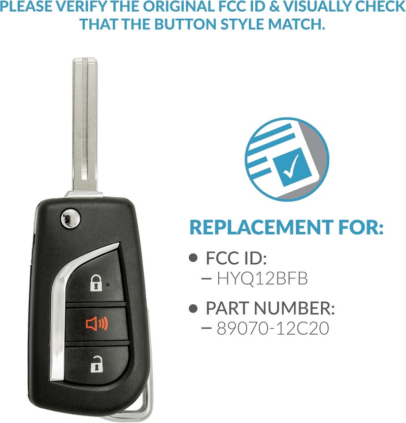Keyless2Go Replacement Remote Flip Key for Toyota HYQ12BFB 89070-12C20 (2 Pack) - Image 4