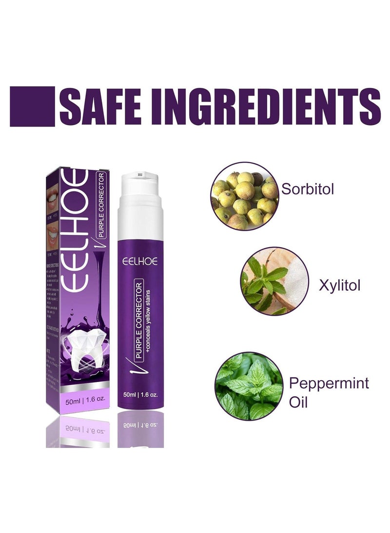 EELHOE Purple Corrector 50ml, Teeth Whitening Toothpaste, Tooth Stains Removal, Color Corrector for Yellow Teeth Cleaning, Teeth Whitening Cream for Fresh Breath and Oral Hygiene - Image 4