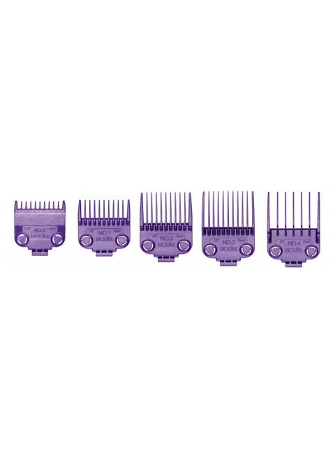 Andis 01410 Professional Master Clipper Guards - Dual Magnet Comb Set Small, fits for MBA, MC-2, ML, PM- & PM-4, Waterproof Purple, Set of 5