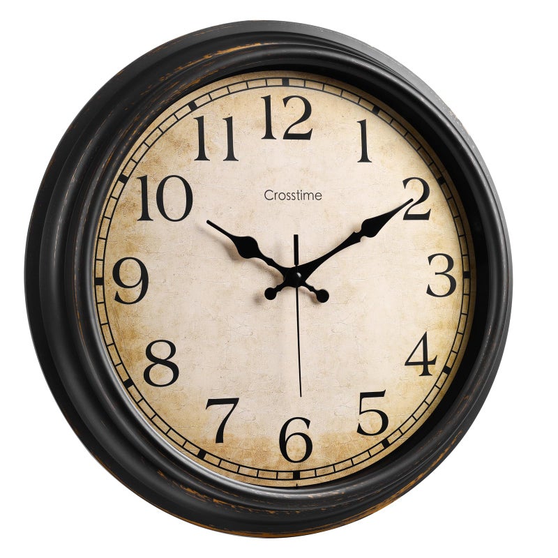 Crosstime 16 Inch Wall Clock Battery Operated Silent Vintage Quartz Analog Round Large Wall Clocks for Living Room Office Kitchen Decor Bronze