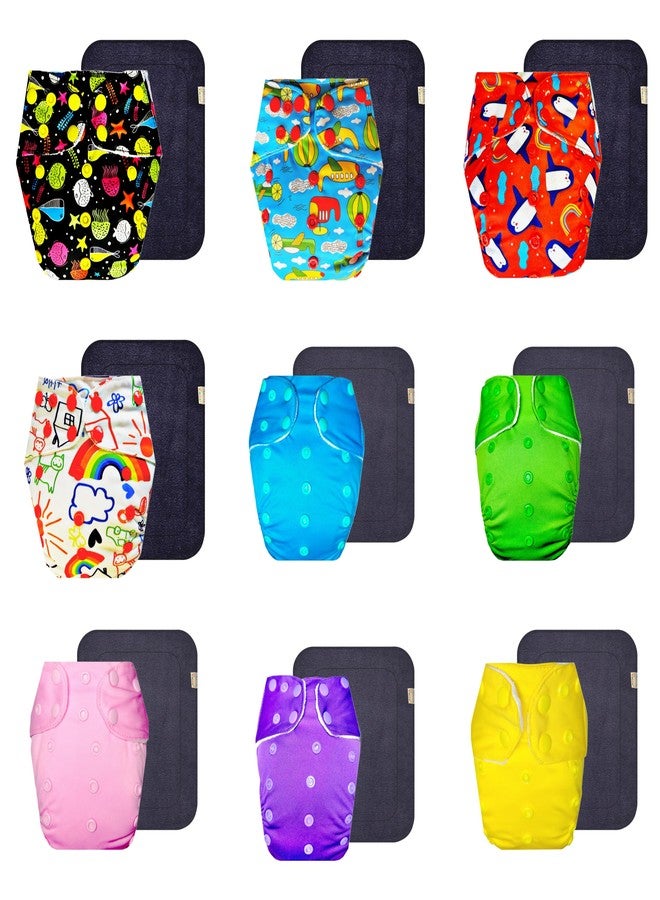 Dumbledo Premium Cloth Diaper with Gray Insert (Pack of 9) | Snug Fit | Reusable & Washable | Adjustable Snaps | Ideal for Toddlers | 3 Months - 3 Years | Unisex Baby - Image 1