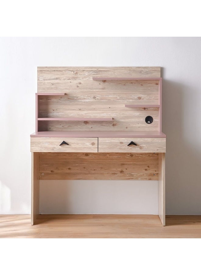 BLISS مكتب دراسة بليس مع 2 درج ورف | طاولة كمبيوتر | مكتب فنون وحرف | طاولة حديثة للكمبيوتر المحمول | طاولة دراسة خشبية للمكتب المنزلي L131.2xW55xH109.8cm - بلّوط ووردي - Image 1