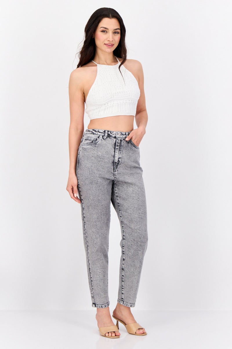 VERO MODA Women Regular Fit Washed Denim Jean, Grey  - Image 4