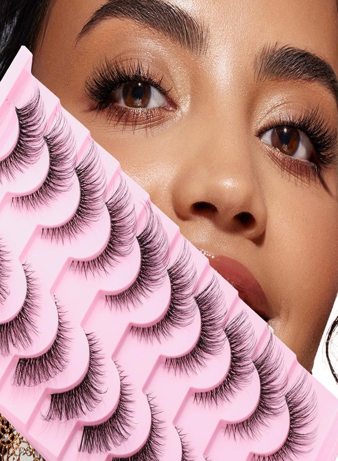 FADVAN Natural Cat Eye Lashes Wispy False Eyelashes Thin Cotton Band Soft Mink Lashes Natural Eye Lashes Pack 10 Pairs by FADVAN-BY003 - Image 1