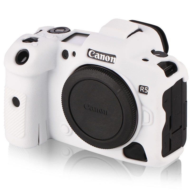 STSEETOP Camera Case for Canon R5 - Silicone Protective DSLR Skin Cover, Detachable Cage, Shockproof, Dustproof (White) - Image 1