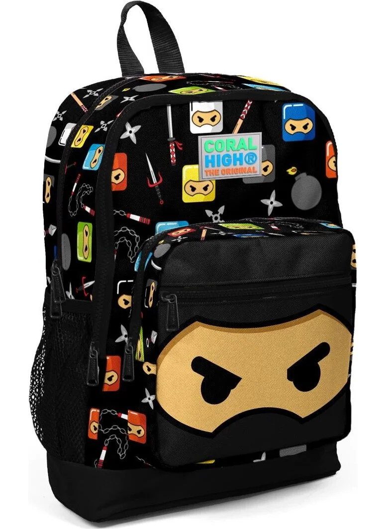 كورال هاي Kids Black Ninja Patterned 3-Piece School Bag Set SET0123473