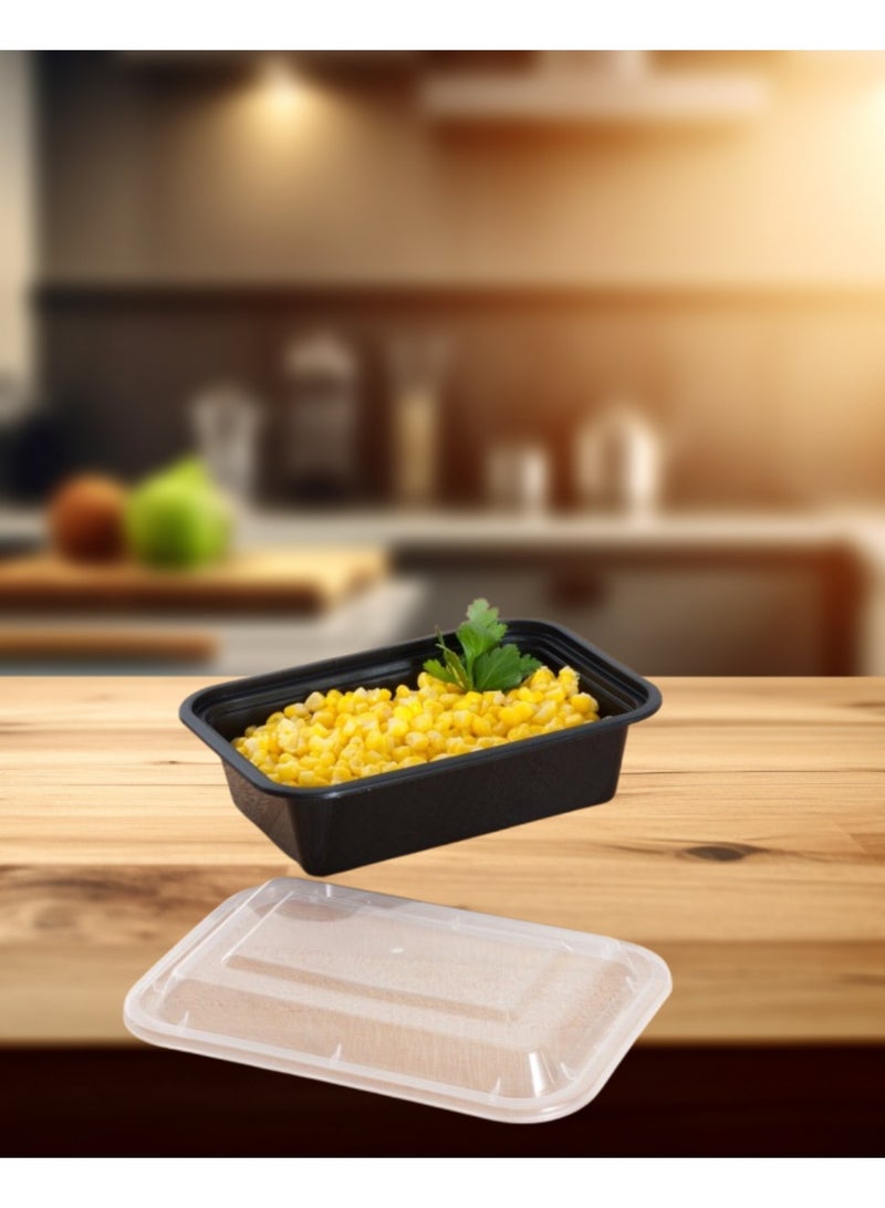 TROPS Disposable Microwaveable Rectangle Black Base Container with Clear Lid (RE-16). (50 PCS, Black, 16 Ounce- 470 ml) - Image 2